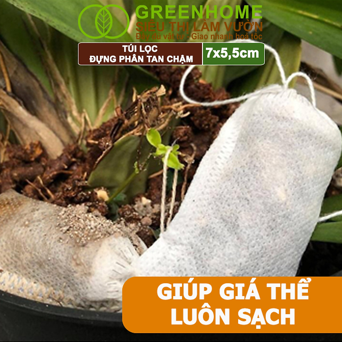 100 Túi Đựng Phân Tan Chậm Greenhome, 5,5x7cm, Treo Phân Bón Hoặc Bỏ Gốc Tiện Lợi, Túi Tự Huỷ, Thân Thiện Môi Trường