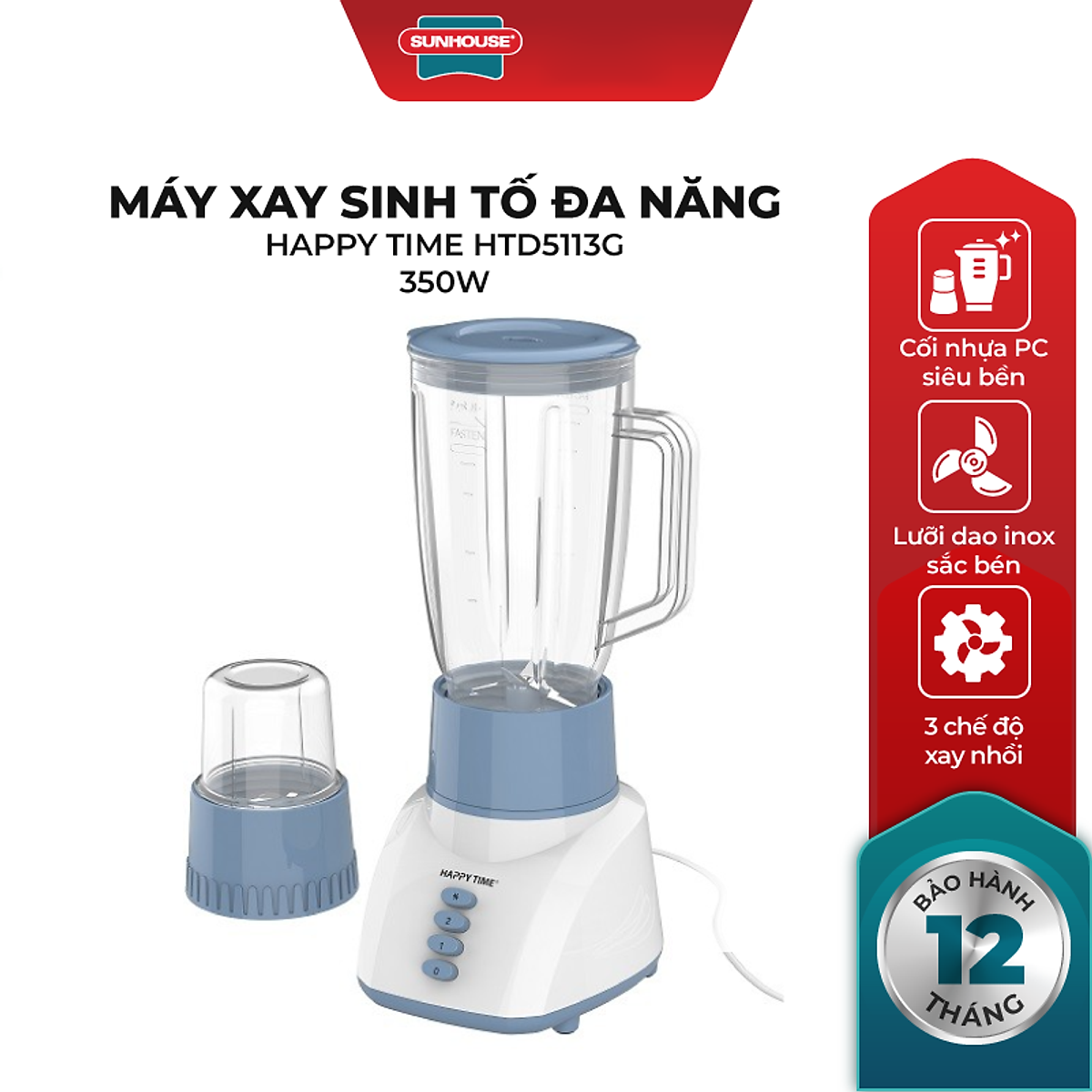 Máy Xay Sinh Tố Đa Năng Sunhouse HappyTime HTD5113G 350W - Hàng chính hãng