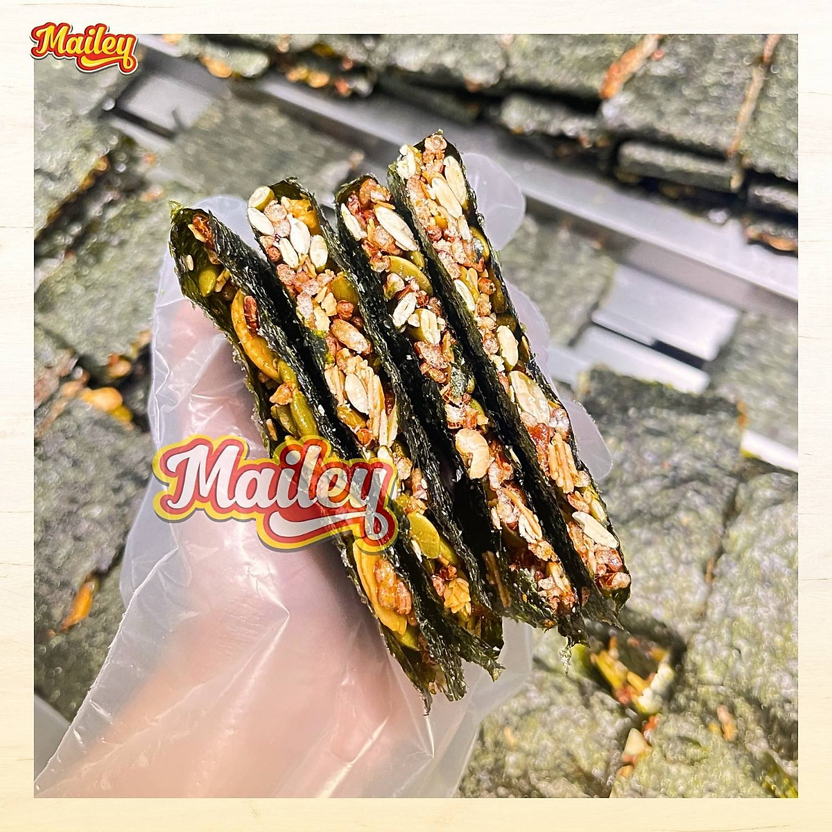Rong biển kẹp hạt dinh dưỡng Mailey Túi 250g - hỗ trợ ăn kiêng giảm cân, bánh ngũ cốc dinh dưỡng