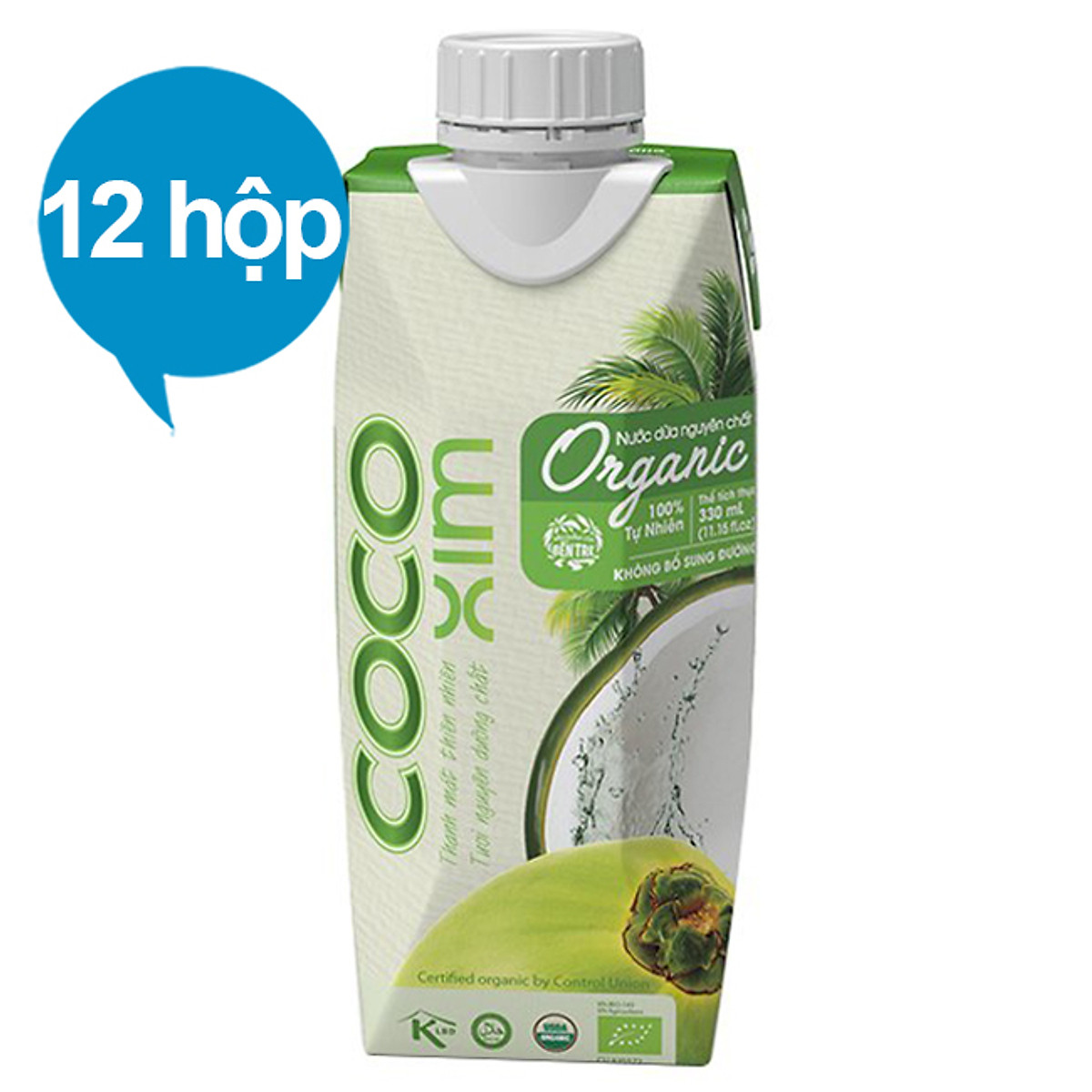 Thùng 12 Hộp Nước Dừa Cocoxim Organic (330ml x12 Hộp)