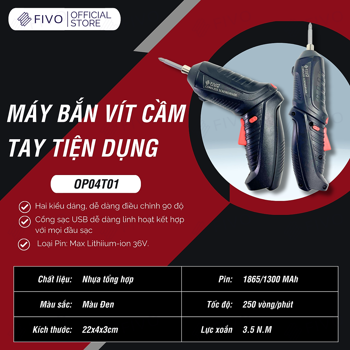 Máy Bắn Vít Cầm Tay Không Dây FIVO, Linh Động 2 Kiểu Dáng, Tặng Kèm Dây Sạc Và 2 Đầu Vít, Nhỏ Gọn Tiện Dụng