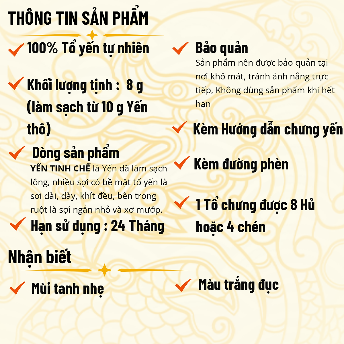 Tổ Yến Sào Tinh Chế (8g/Hộp) (Tổ Yến làm sạch/Tổ Yến Sạch chế biến từ Tổ Yến Thô /Tổ Yến còn lông) Yến Sào Trung Nam