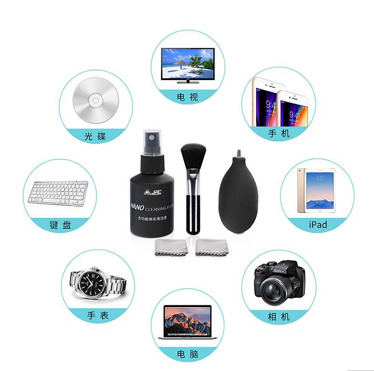 Bộ Vệ Sinh Màn Hình, Vỏ Ngoài, Bàn Phím Dành Cho Macbook, Laptop, Lens Có Khăn Lau, Chổi Quét, Bóng Thổi Bụi 5in1 JRC - Hàng Chính Hãng