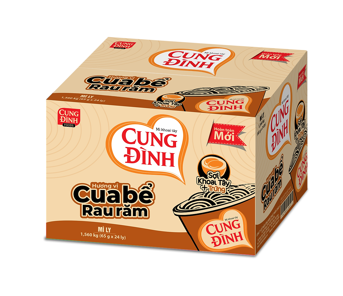 Thùng 24 Ly Mì Khoai Tây Cung Đình Hương Vị Cua Bể Rau Răm (65g/Ly)