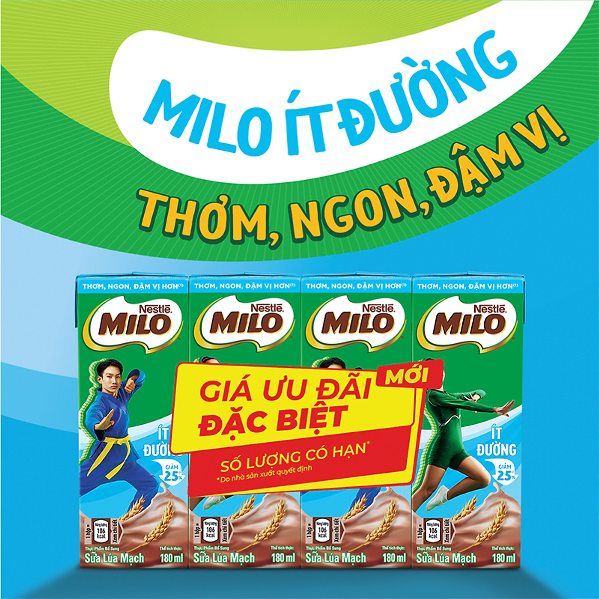 Thùng 48 Hộp Sữa Nestlé Milo Ít Đường (180ml/ Hộp)