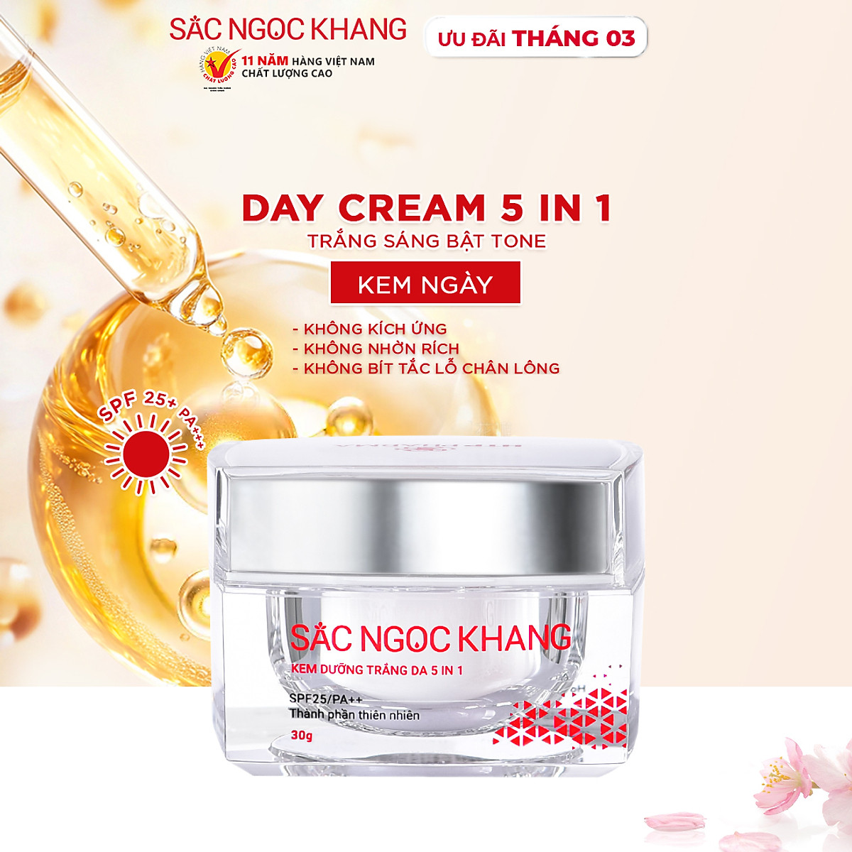 Kem dưỡng da Sắc Ngọc Khang 5 trong 1 ban ngày 30g giúp nuôi dưỡng làn da sáng khỏe, mờ thâm nám ngăn ngừa lão hóa