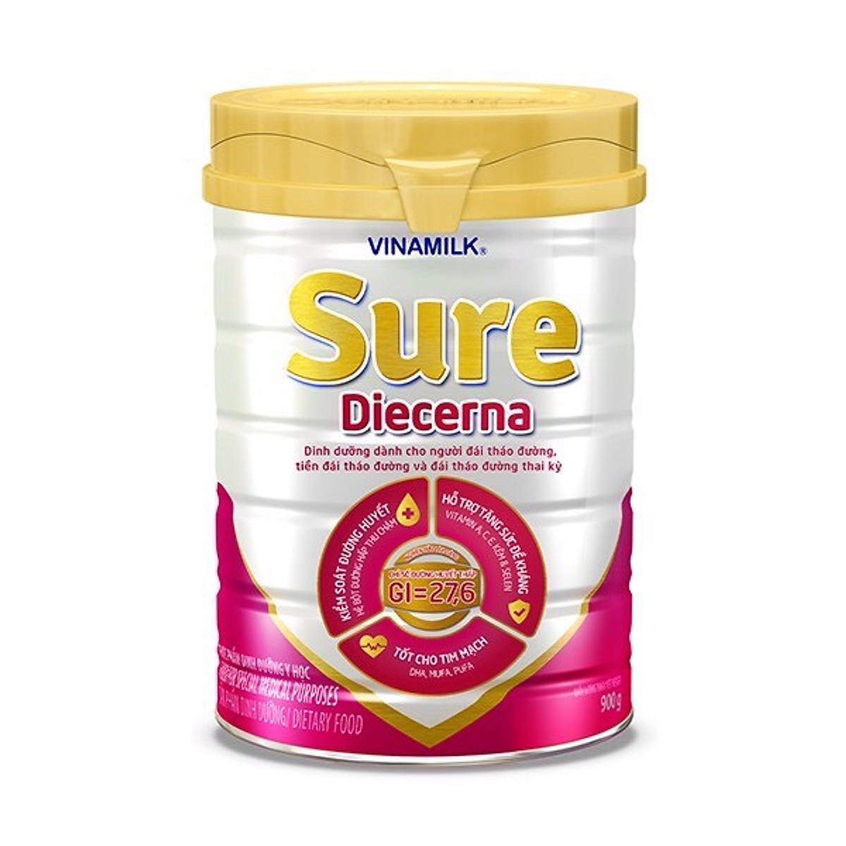 Combo 3 lon Sữa Vinamilk Sure Diecerna lon 900gr - Dinh dưỡng dành cho người đái tháo đường, tiền đái tháo đường và đái tháo đường thai kỳ