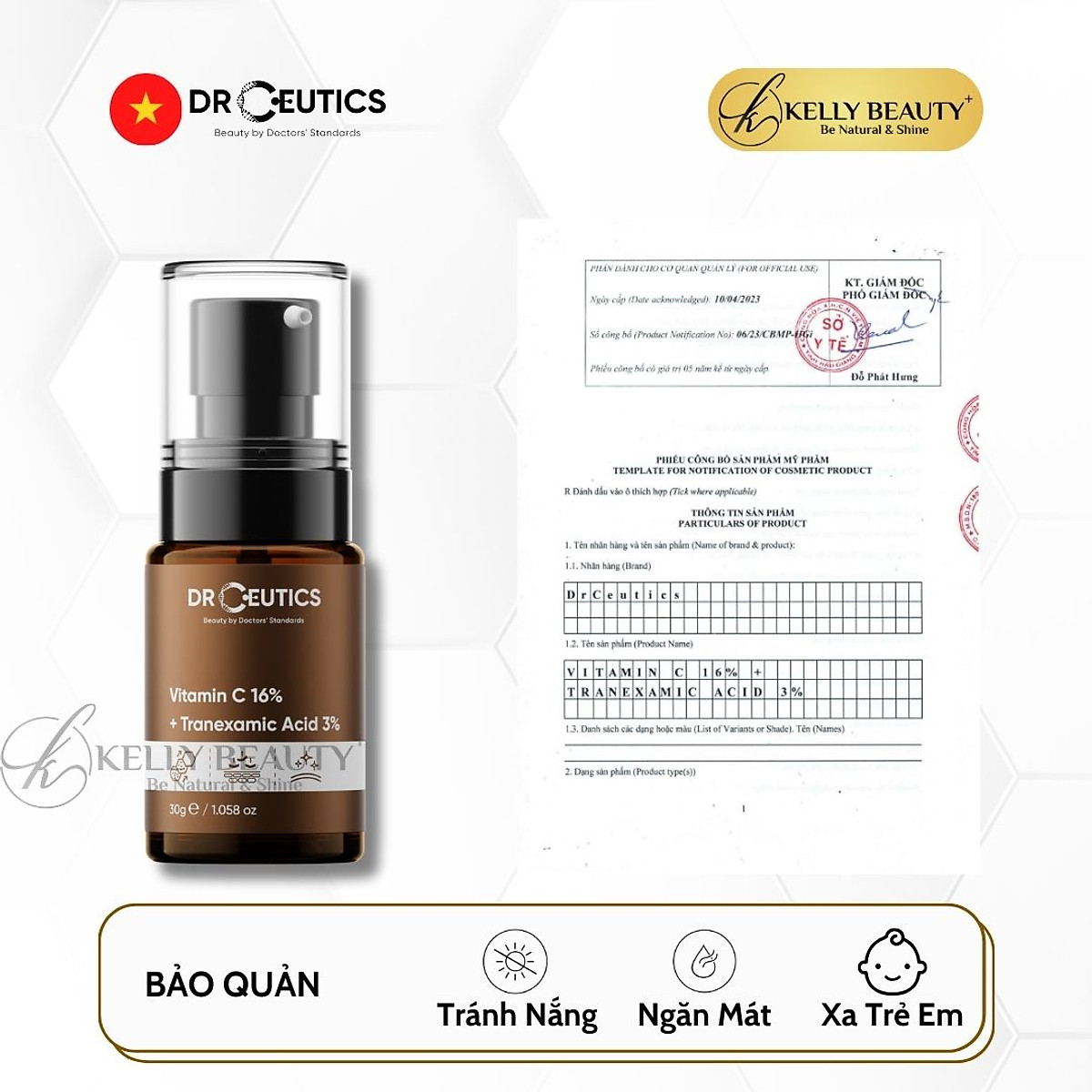 Tinh Chất Chống Lão Hóa, Sáng Da DrCeutics Vitamin C 16% + Tranexamic 3% Kelly Beauty
