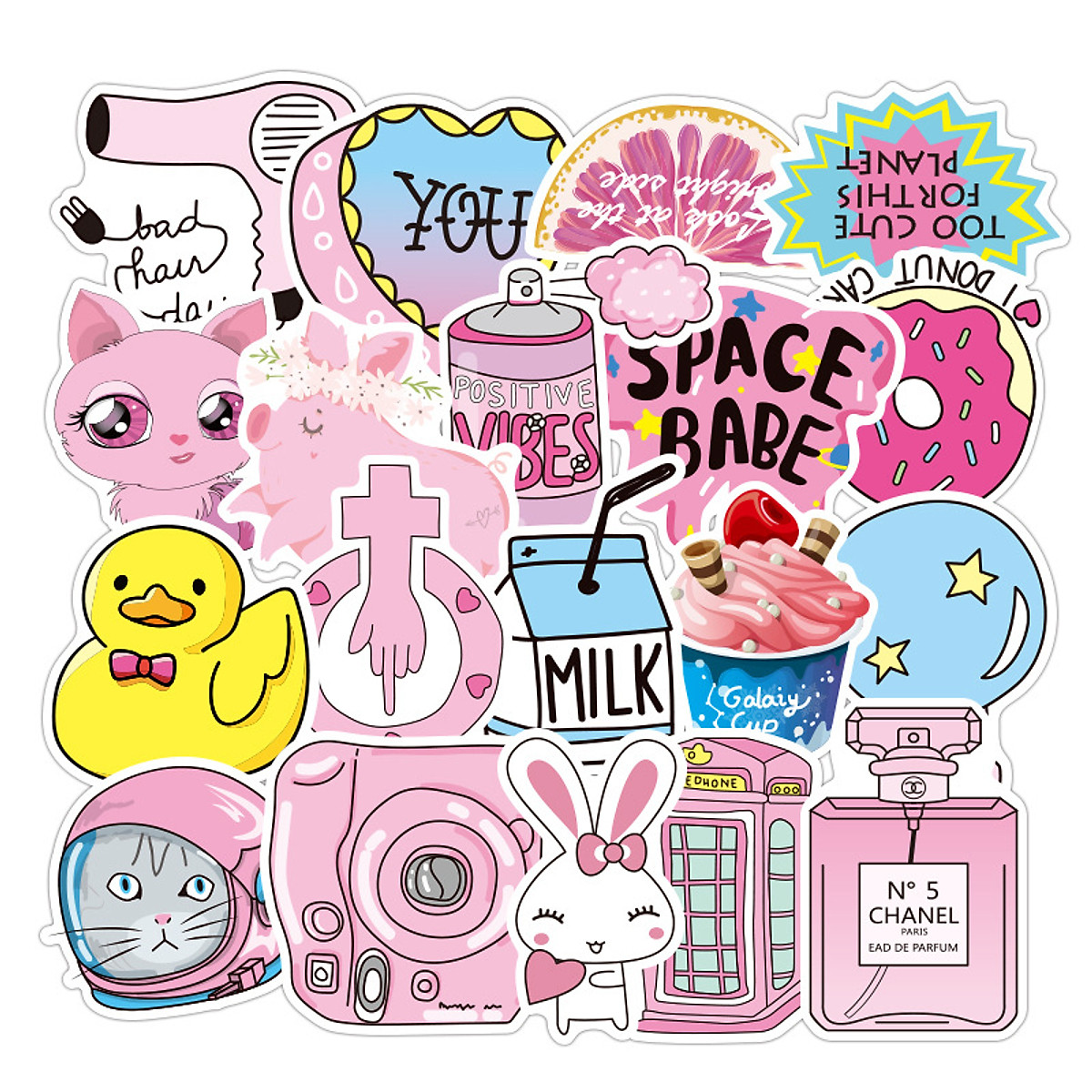 Set 30 sticker pink chủ đề màu hồng có ép lụa - Sticker - Decal ...
