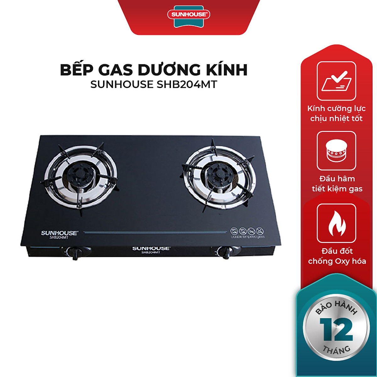 Bếp Gas Dương Mặt Kính Sunhouse SHB204MT - Hàng chính hãng