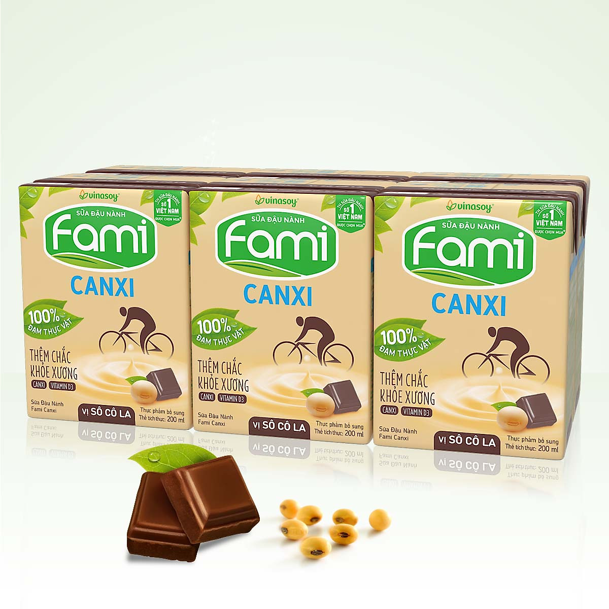 Thùng sữa đậu nành Fami Canxi Vị sô cô la hộp (200ml x 36 hộp)