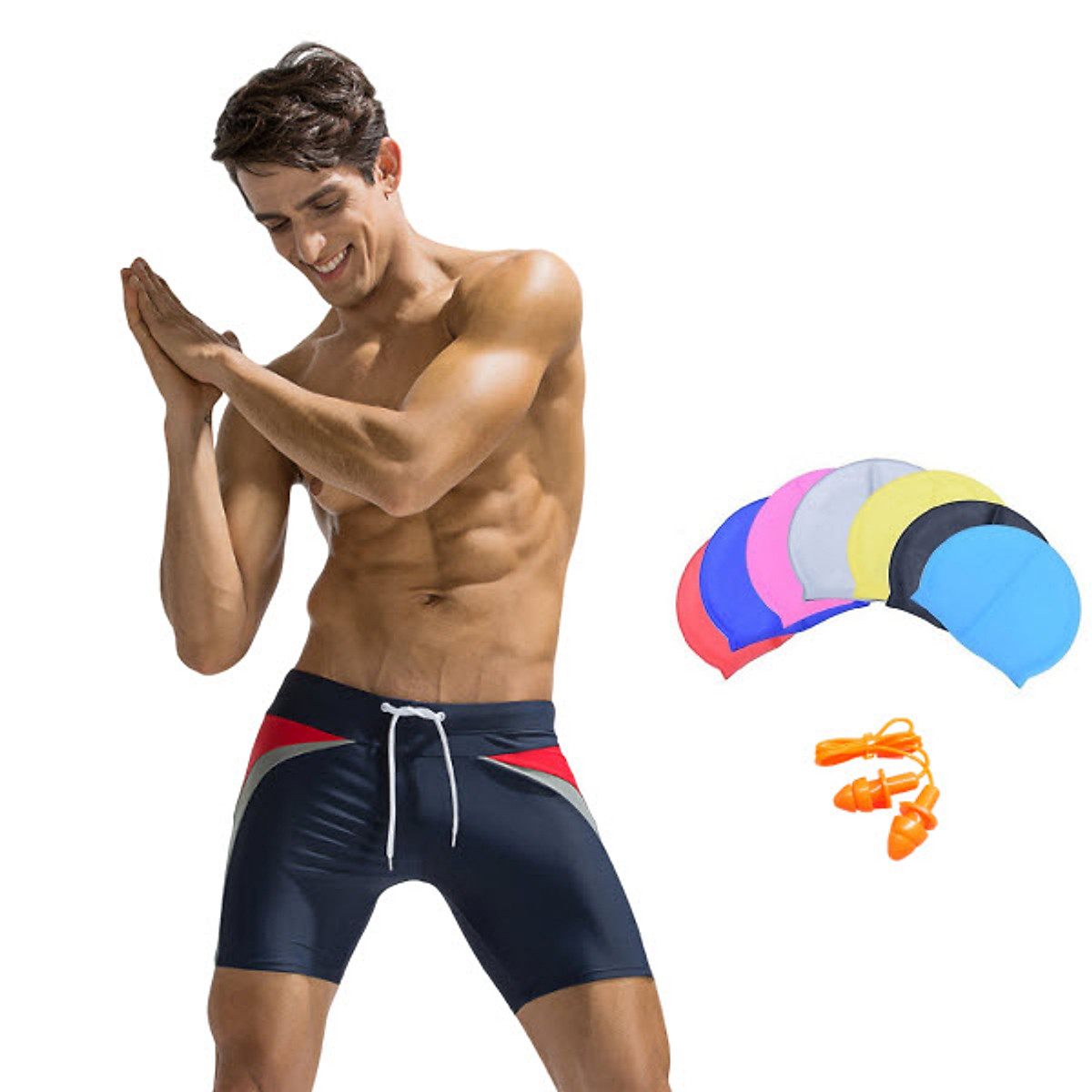 Quần bơi nam Boxer YESURE DEENYT Chất liệu Superfine polyester cao cấp , chống thấm , nhanh khô form Fitness thời trang (Tặng kèm nón bơi + bịt tai silicon) - Hàng Chính Hãng