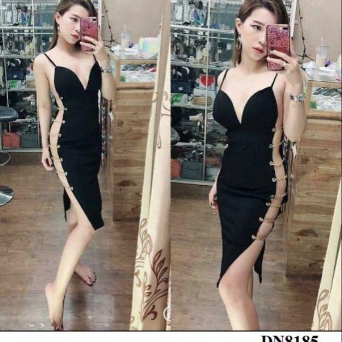 đầm body đính xích hở hông sexy - Đầm dáng ôm