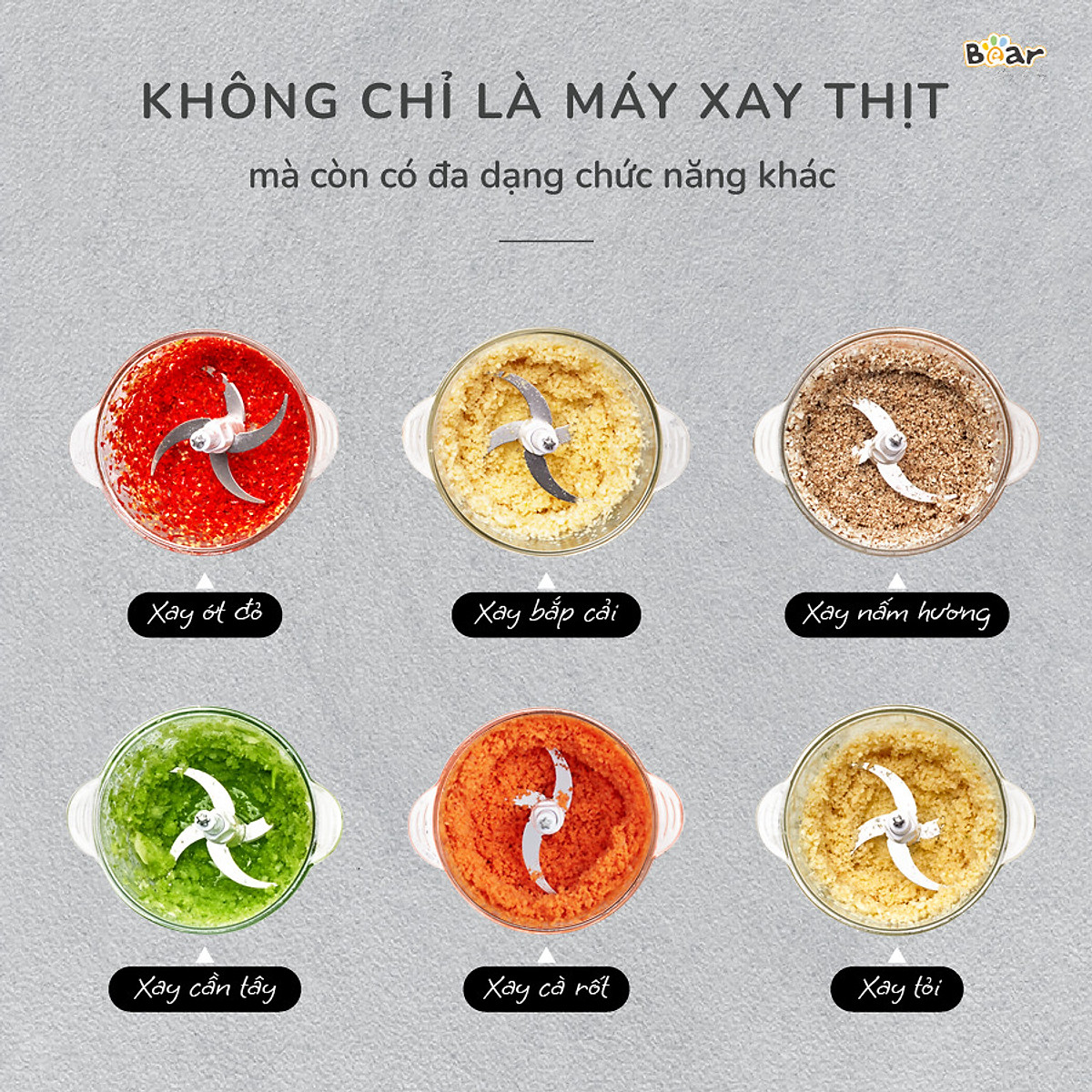 Máy Xay Thịt Thực Phẩm Bear SB-MA02L Xay Cực Êm Dung Tích 2 Lít Công Suất 300 W - Hàng Chính Hãng