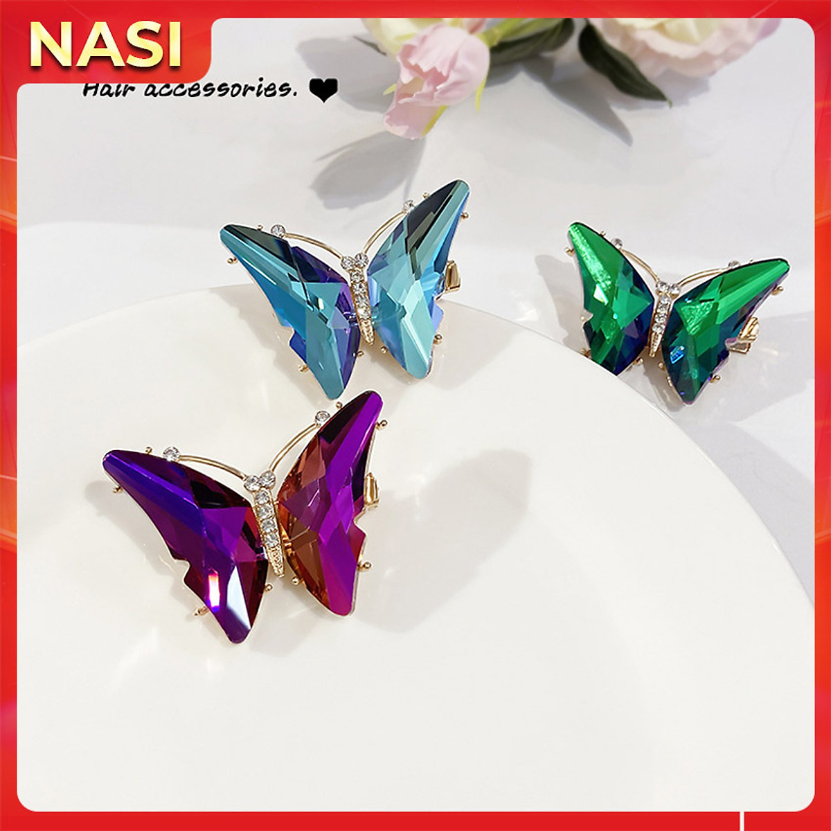 Kẹp tóc nữ hàn quốc NASI cao cấp hình bướm pha lê lấp lánh chất liệu
