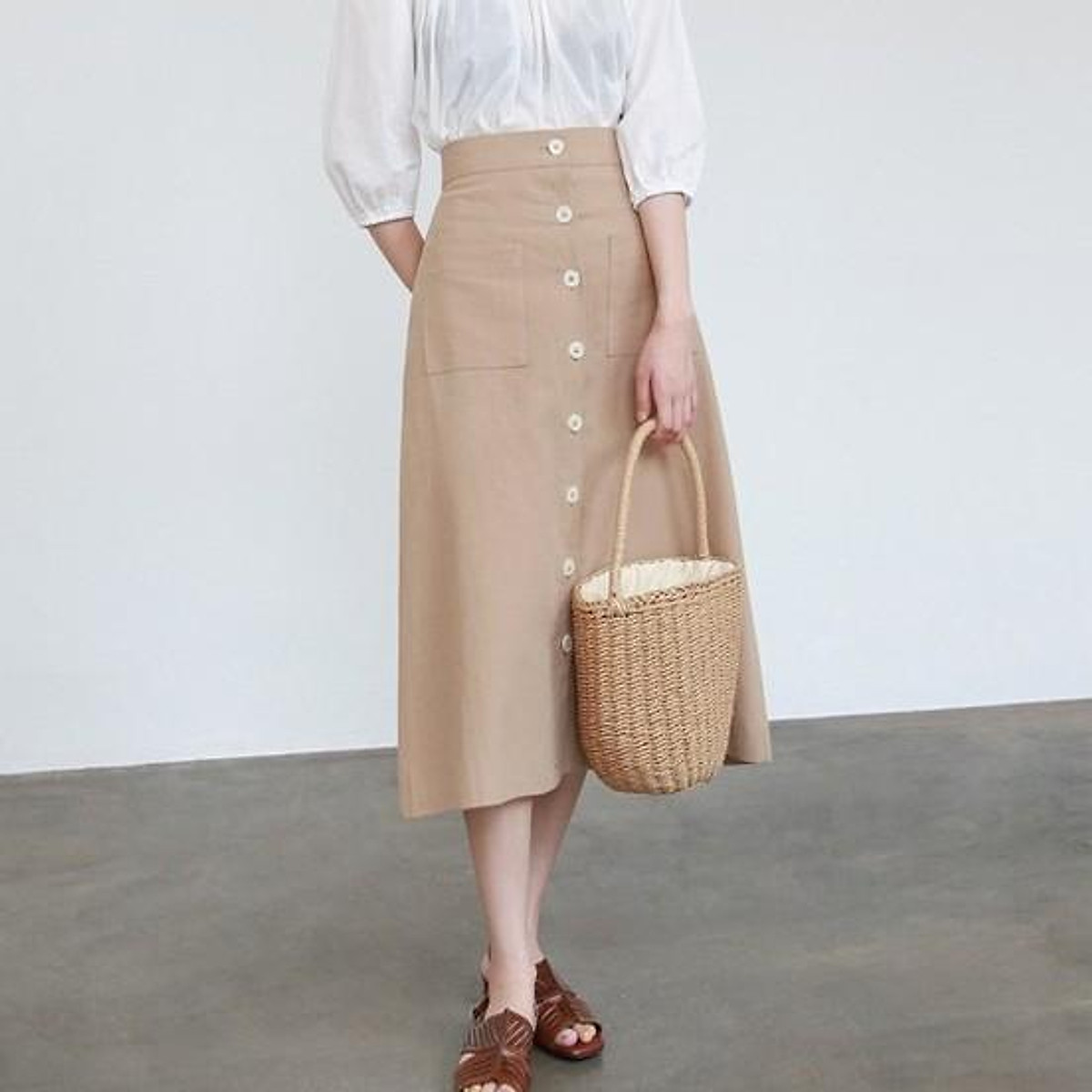 SET LINEN ÁO KÈM CHÂN VÁY DÀI  CỎ MAY