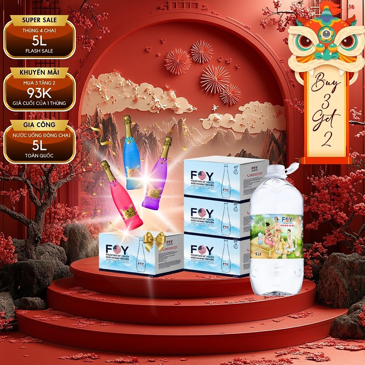 Thùng 4 Chai Nước kiềm FOY Artist Series 2024 loại 5L