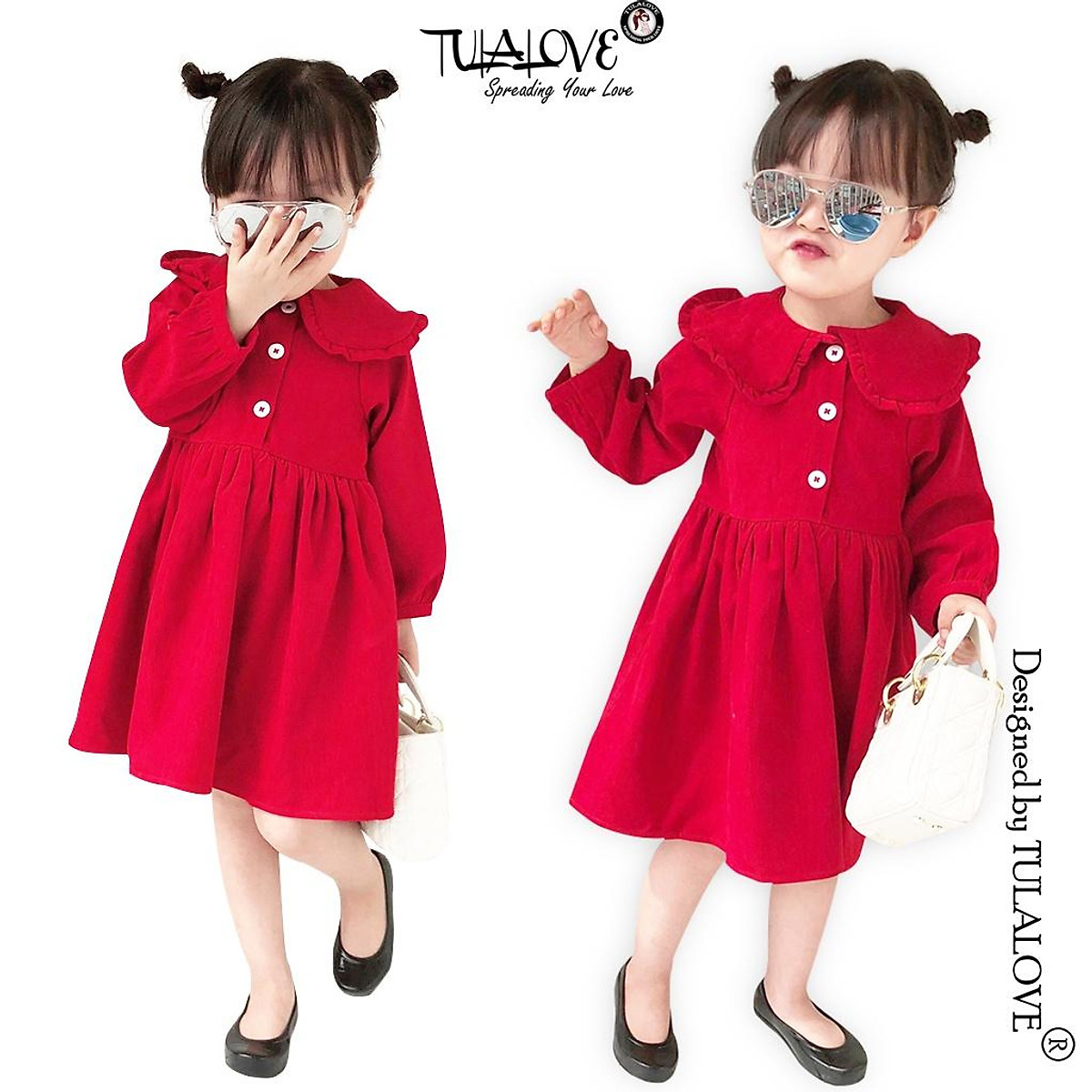 Váy nhung tăm đỏ lót nỉ cho bé gái size 27 tuổimã V341 rẻ đẹp cho bé