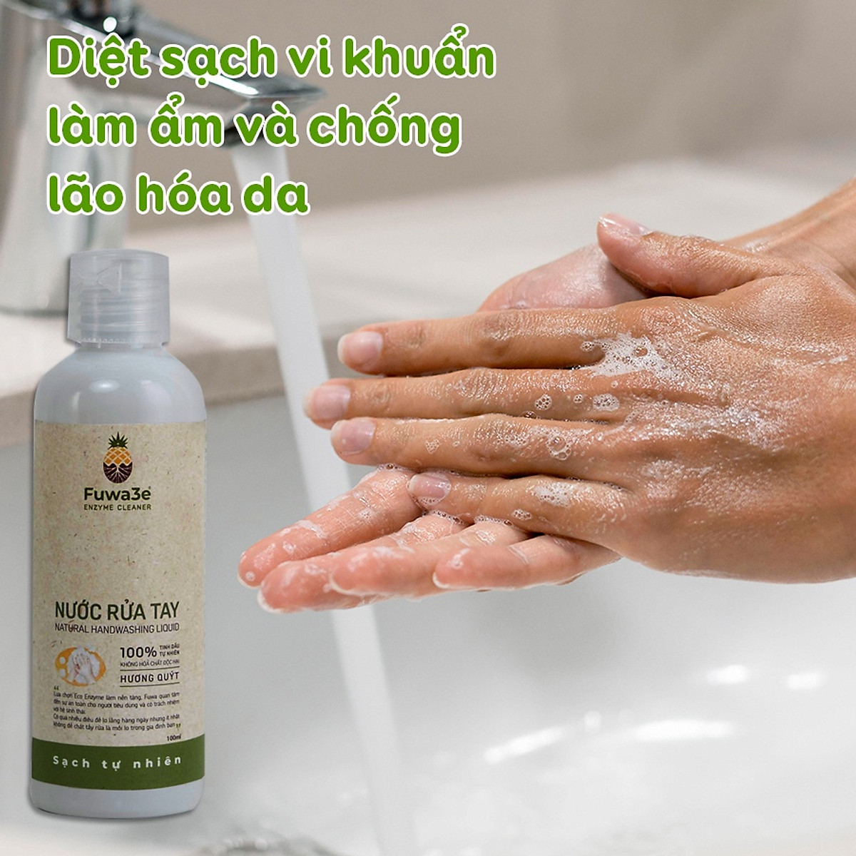 Nước rửa tay sát khuẩn Fuwa3e hữu cơ, tinh dầu quýt thơm dịu nhẹ