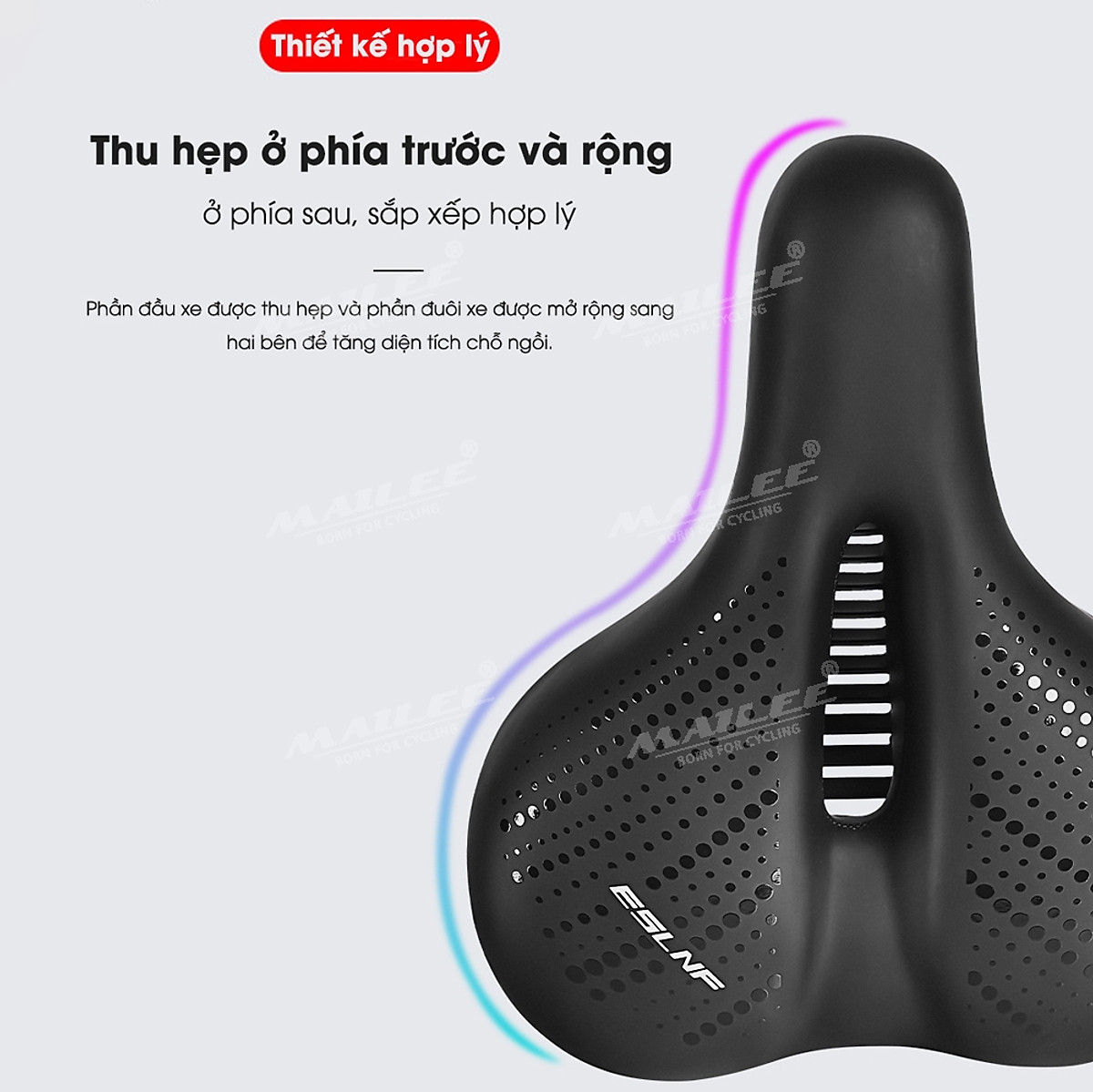 Yên BÉO Xe Đạp ESL-01 Mút Chống Sốc Dày Thoải Mái với bọc da PU, Giảm Chấn Bóng lò xo, khung cong kim loại chắc chắn cho xe đạp MTB, xe thể thao, có khe trượt lắp đèn, 2 cách lắp đặt - Mai Lee