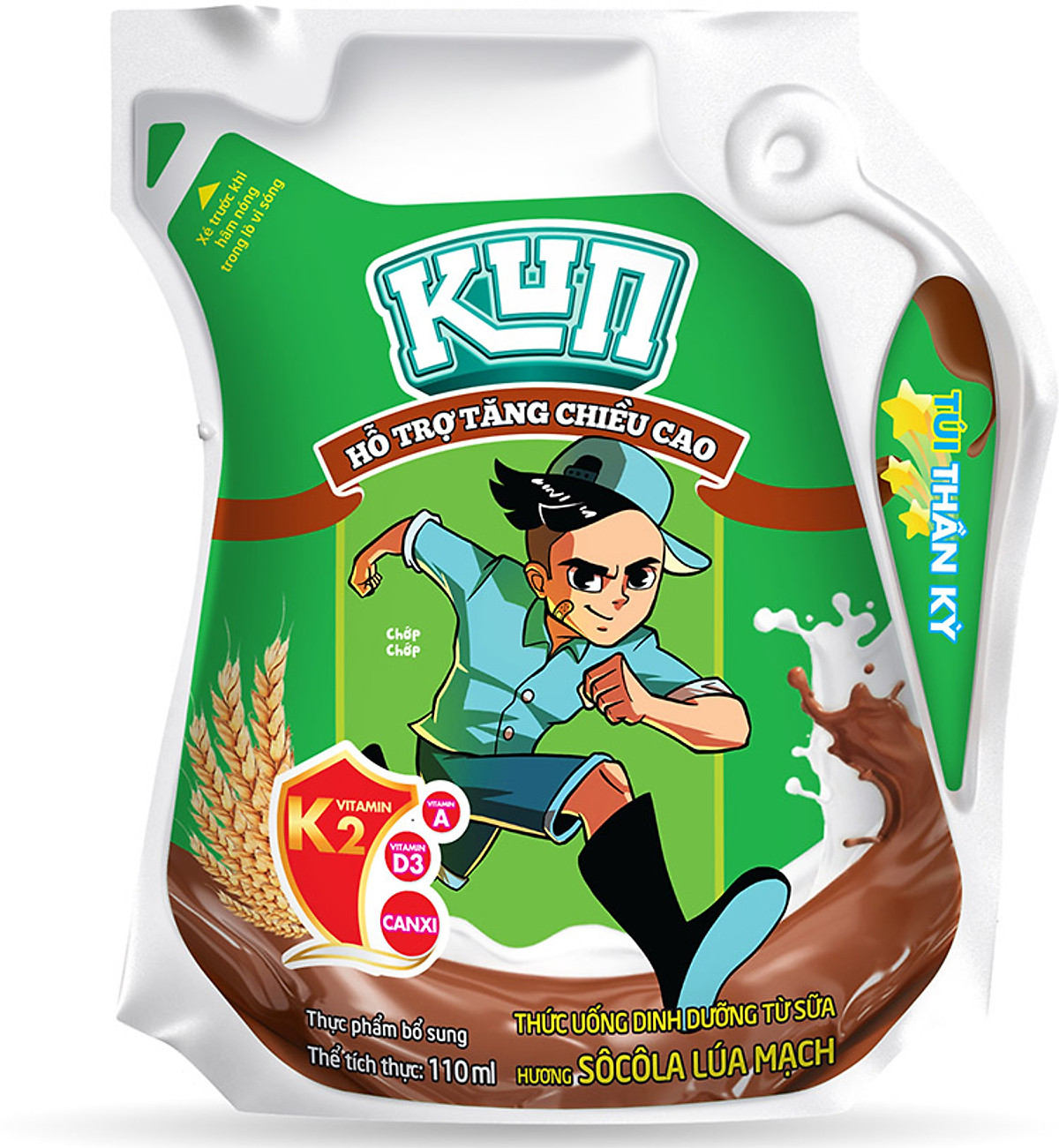 Thùng 24 Túi Sữa Socola Lúa Mạch KUN 110ml/túi