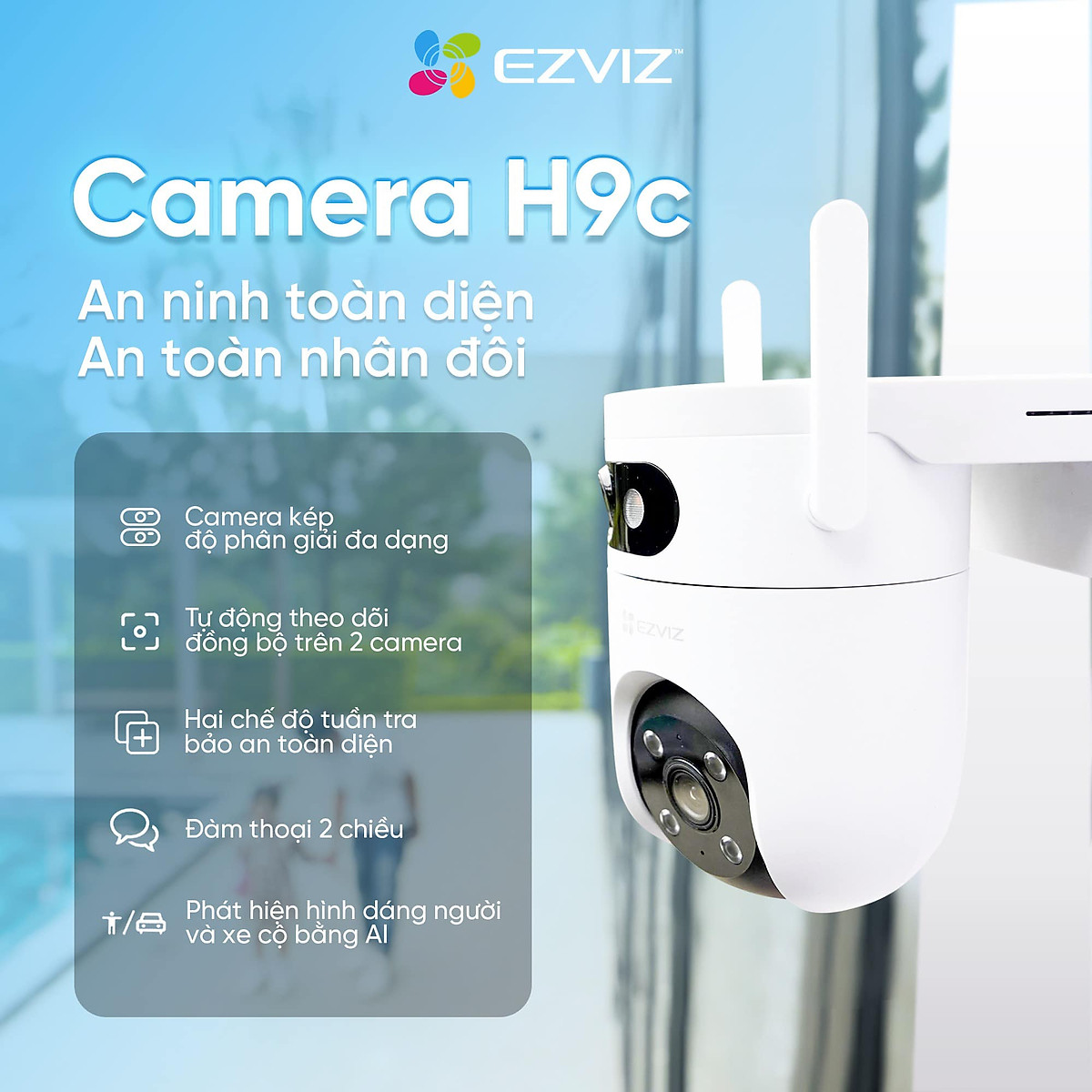 Camera Wifi Ezviz 2 Mắt Ngoài Trời H9C 3K 6MP/10MP, quay 360 độ, đàm thoại 2 chiều - Hàng chính hãng