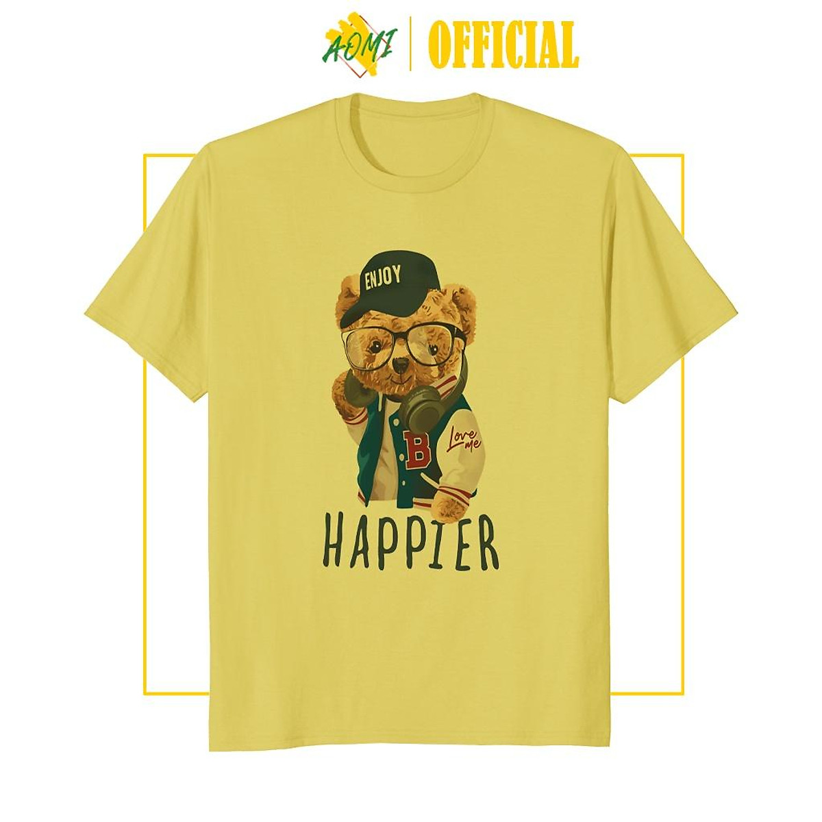 ÁO THUN UNISEX AOMI ĐẶC BIỆT TED BEAR HAPPIER ADLV TAY NGẮN TAY LỠ NAM NỮ AOMIVN THỜI TRANG