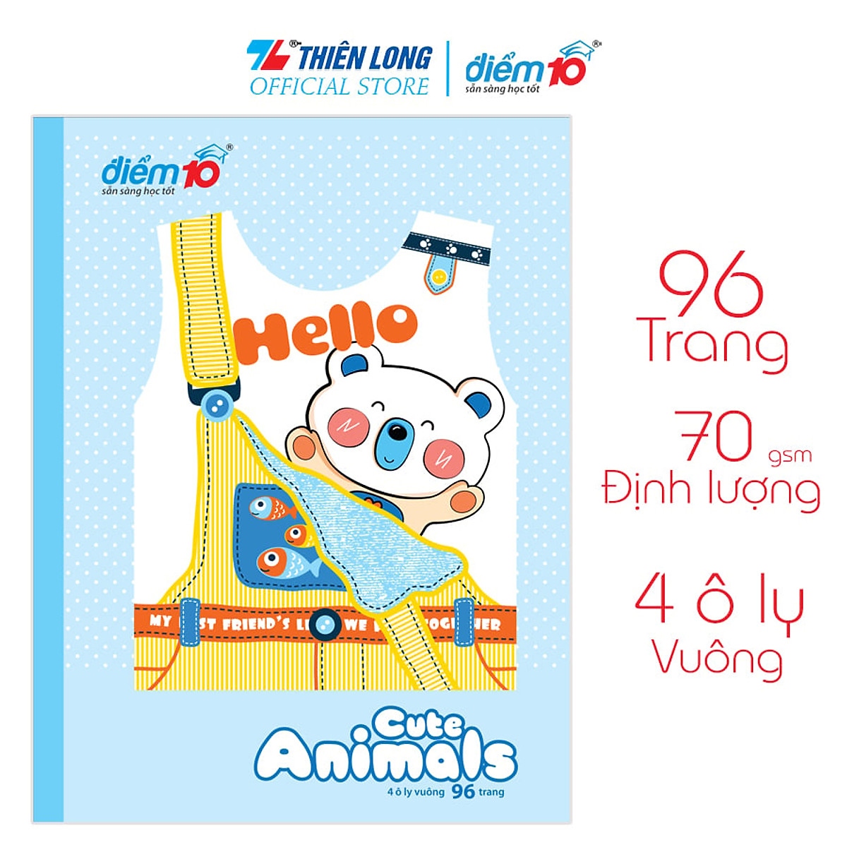 Lốc 5 Tập học sinh 96 trang 4 ô ly vuông 70 gsm Điểm 10 TP-NB044 (hình ngẫu nhiên)