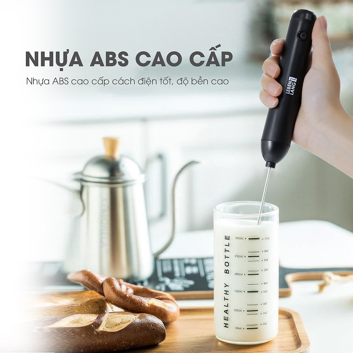 Máy đánh trứng đánh bọt cafe cầm tay mini Lebenlang LBL4588, 2 tốc độ, sạc pin usb tiện dụng - hàng chính hãng