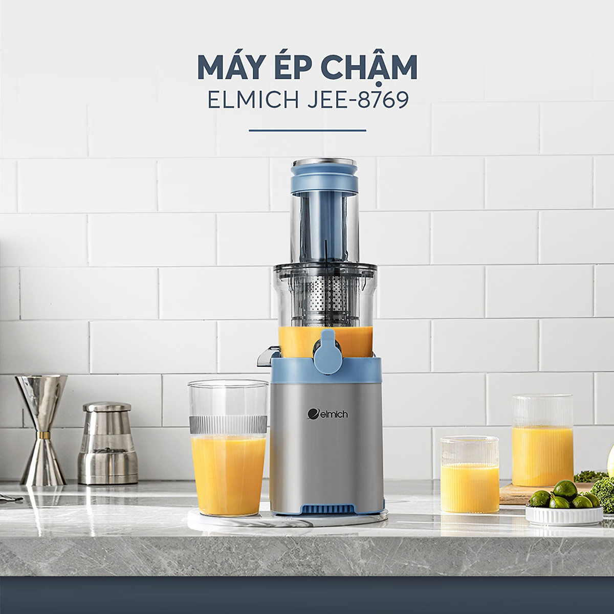 Máy ép chậm Elmich JEE-8769, công suất 200W, tốc độ quay 65 vòng/phút, độ ồn thấp dưới 62db - Hàng chính hãng