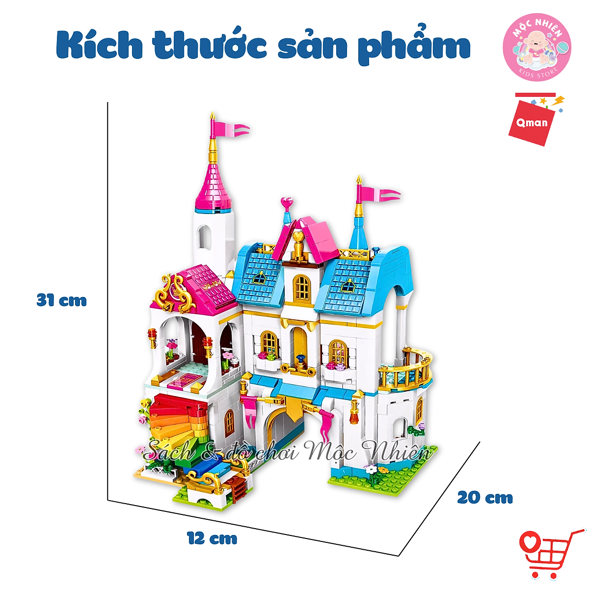 Đồ chơi lắp ráp xếp hình lâu đài bé gái Qman 32014 - Lâu đài cầu vồng (605 mảnh ghép) - Dành cho bé từ 6 tuổi