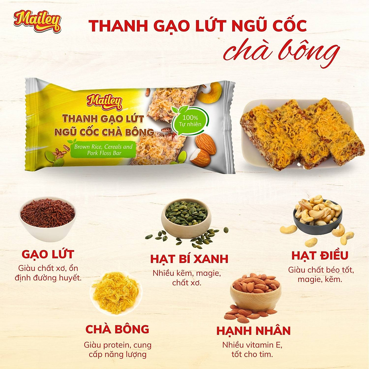 Thanh gạo lứt ngũ cốc chà bông/rong biển mix hạt Mailey Hộp 120g - Bánh gạo lứt ăn kiêng hỗ trợ giảm cân