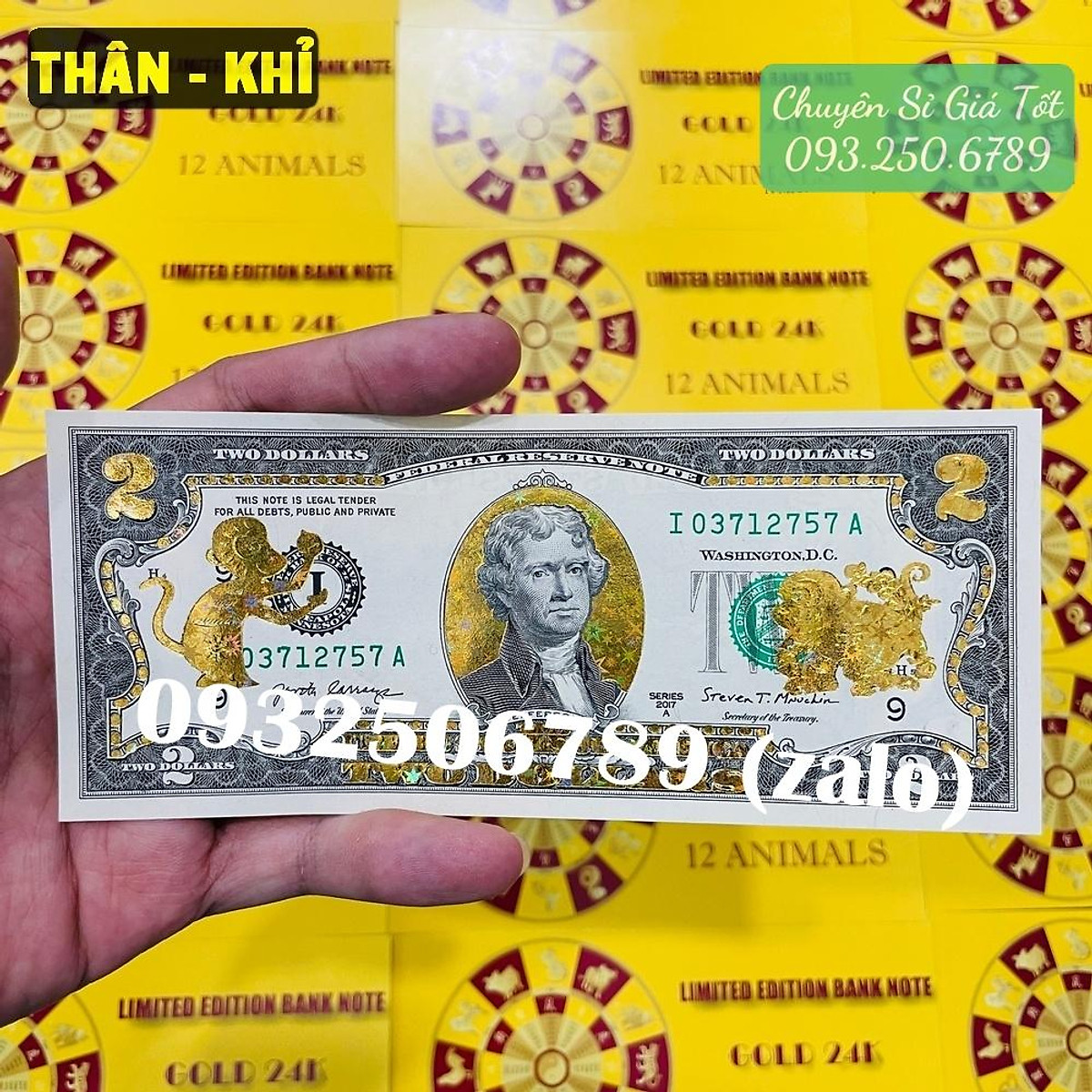 CÒN HÀNG] Tờ 2 Đô, 2 USD In Hình 12 Con Giáp Vàng 3D TUỔI THÂN -