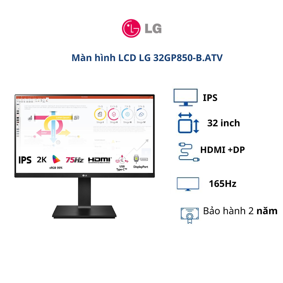 Màn hình LCD LG 32 inch 32GP850-B.ATV (WFHD| IPS| 165Hz| HDMI