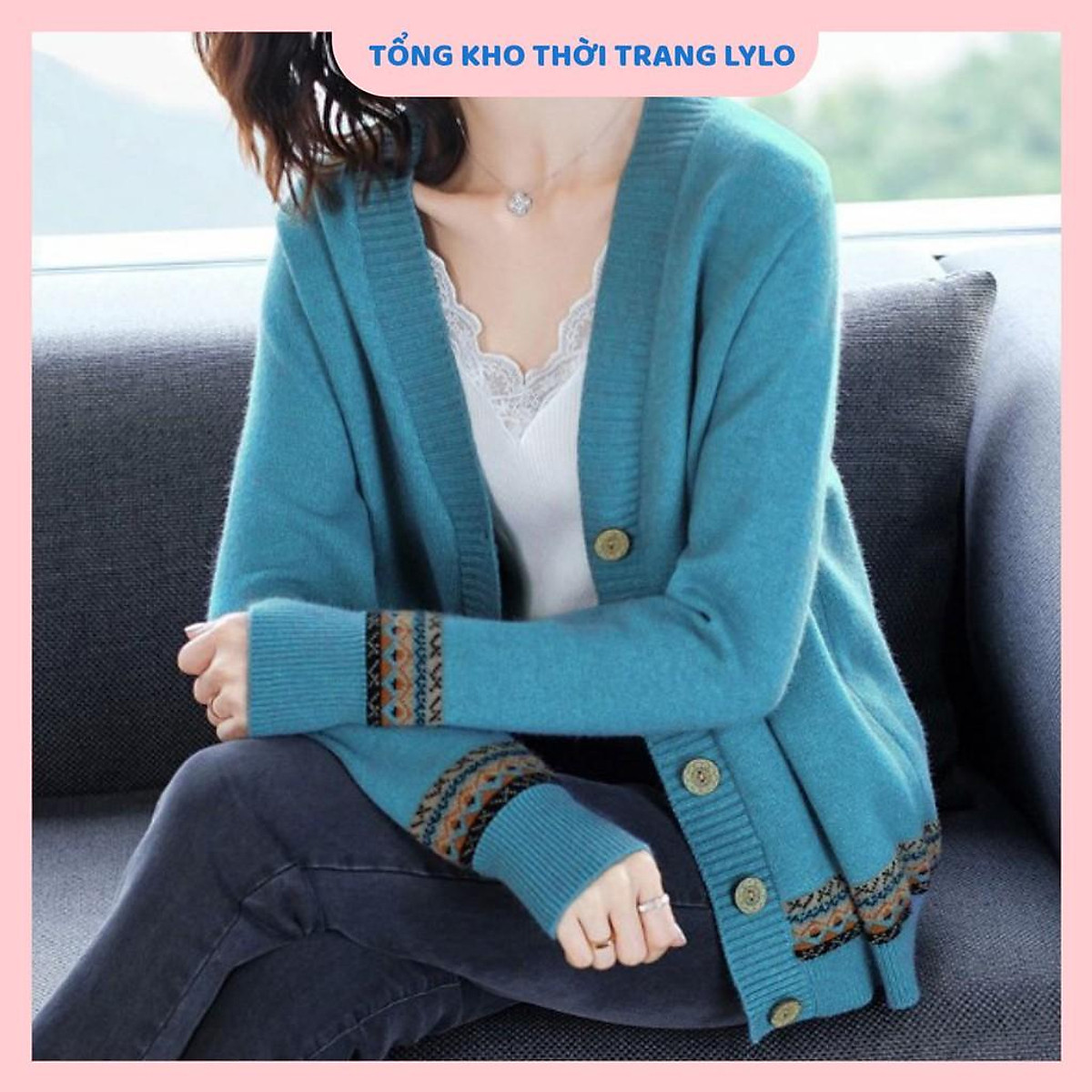 Áo khoác len cardigan họa tiết thổ c 