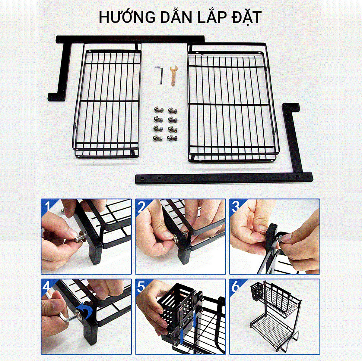 Kệ gia vị chữ E cao cấp VANDO bằng thép carbon chống gỉ, chống xước, kệ đựng chai lọ gia vị đa năng, kệ để đồ nhà bếp gọn gàng, sang trọng
