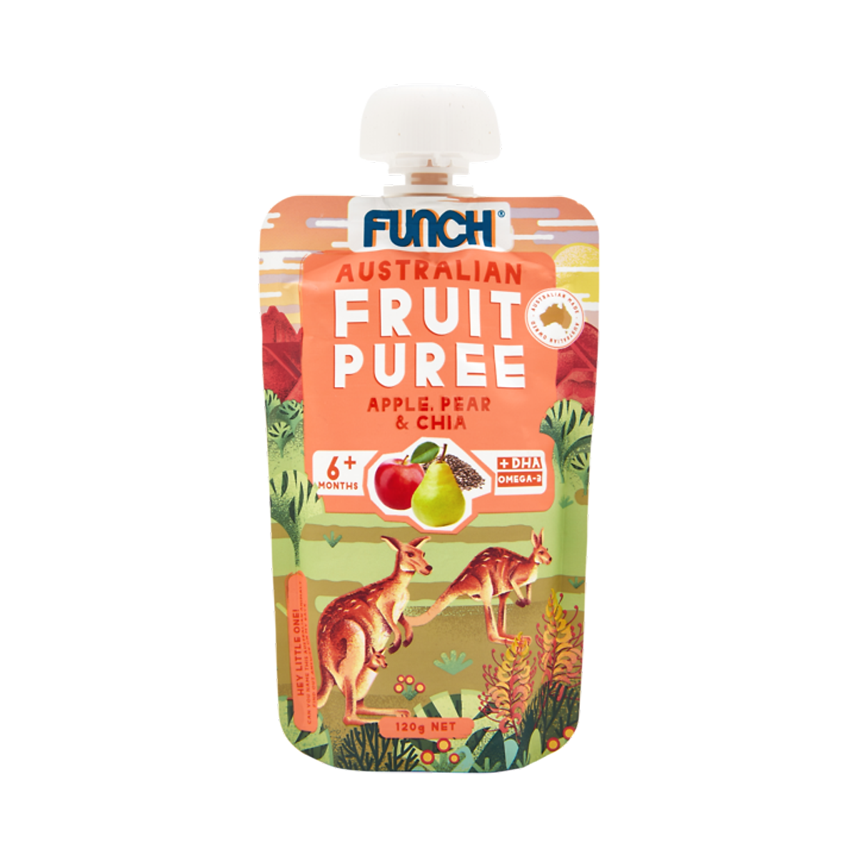 (6 tháng tuổi+) Trái Cây Nghiền 100% Nguyên Chất Funch Úc Vị Táo, Lê, Hạt Chia 120g