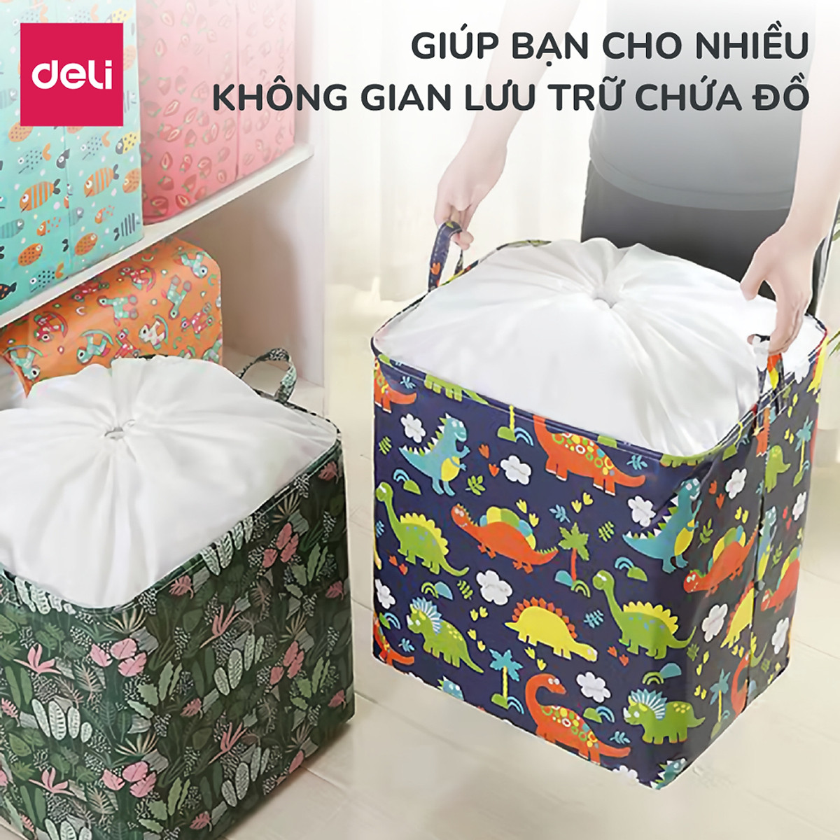 Túi Đựng Quần Áo Chăn Màn Vải Không Dệt Chống Thấm Nước Deli, Giỏ Đựng Quần áo Đa Năng Có Thể Gấp Gọn