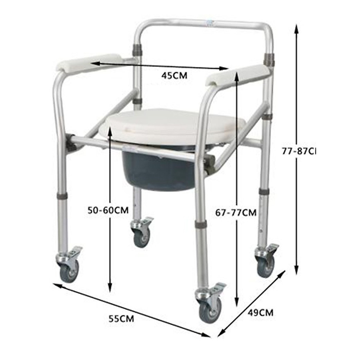 Ghế bô vệ sinh Nikita Inox cao cấp, có bánh xe di chuyển tiện lợi, cho người già, người bệnh và trẻ em mẫu 2021