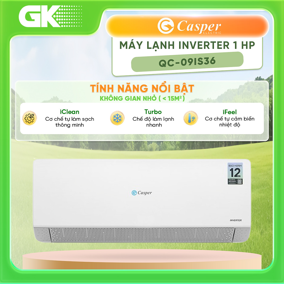 Máy lạnh Casper Inverter 1 HP QC-09IS36 - Hàng chính hãng - Giao HCM và 1 số tỉnh thành