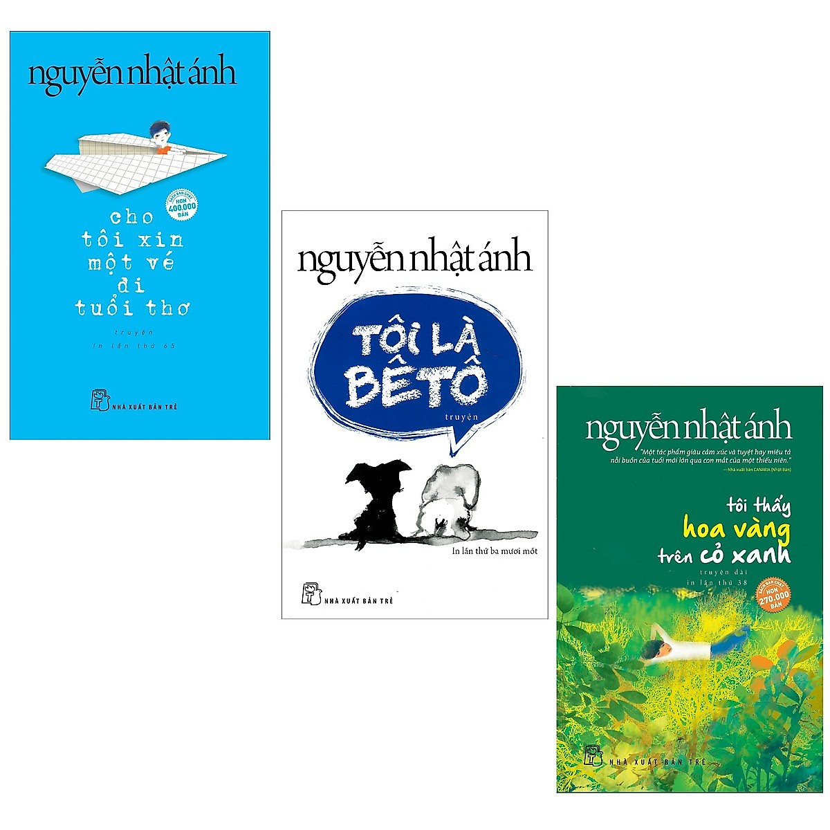 Combo 3 cuốn sách văn học hay nhất của tác giả Nguyễn Nhật Ánh: Cho Tôi Xin Một Vé Đi Tuổi Thơ + Tôi Là Bêtô + Tôi Thấy Hoa Vàng Trên Cỏ Xanh tặng bookmark VDT