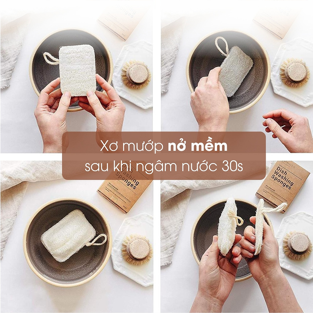 Xơ Mướp Rửa Chén Bát Xoong Nồi Cao Cấp ECODEALS - 100% xơ mướp hữu cơ, kích thước lớn, chỉ may chắc chắn