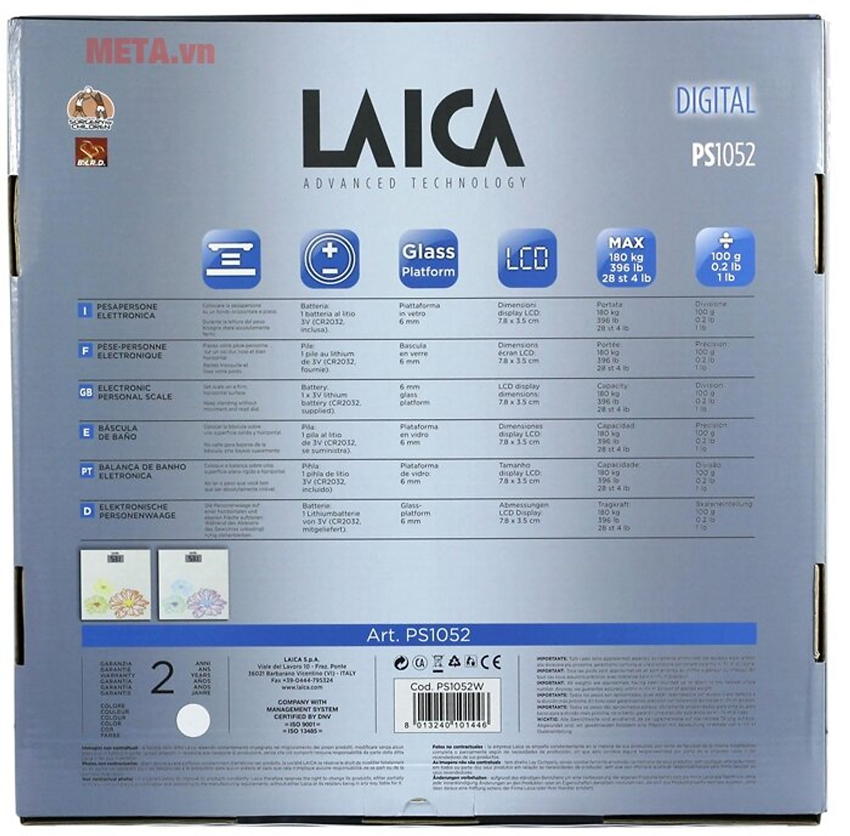 Cân Điện Tử Sức Khoẻ Phong Cách Ý LAICA PS1052 - Tiêu Chuẩn Châu Âu