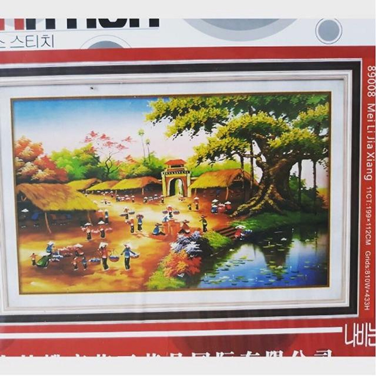 Mua Tranh thêu chữ thập Phong Cảnh Cây Đa Làng Quê 89008 (199x112cm) chưa  thêu