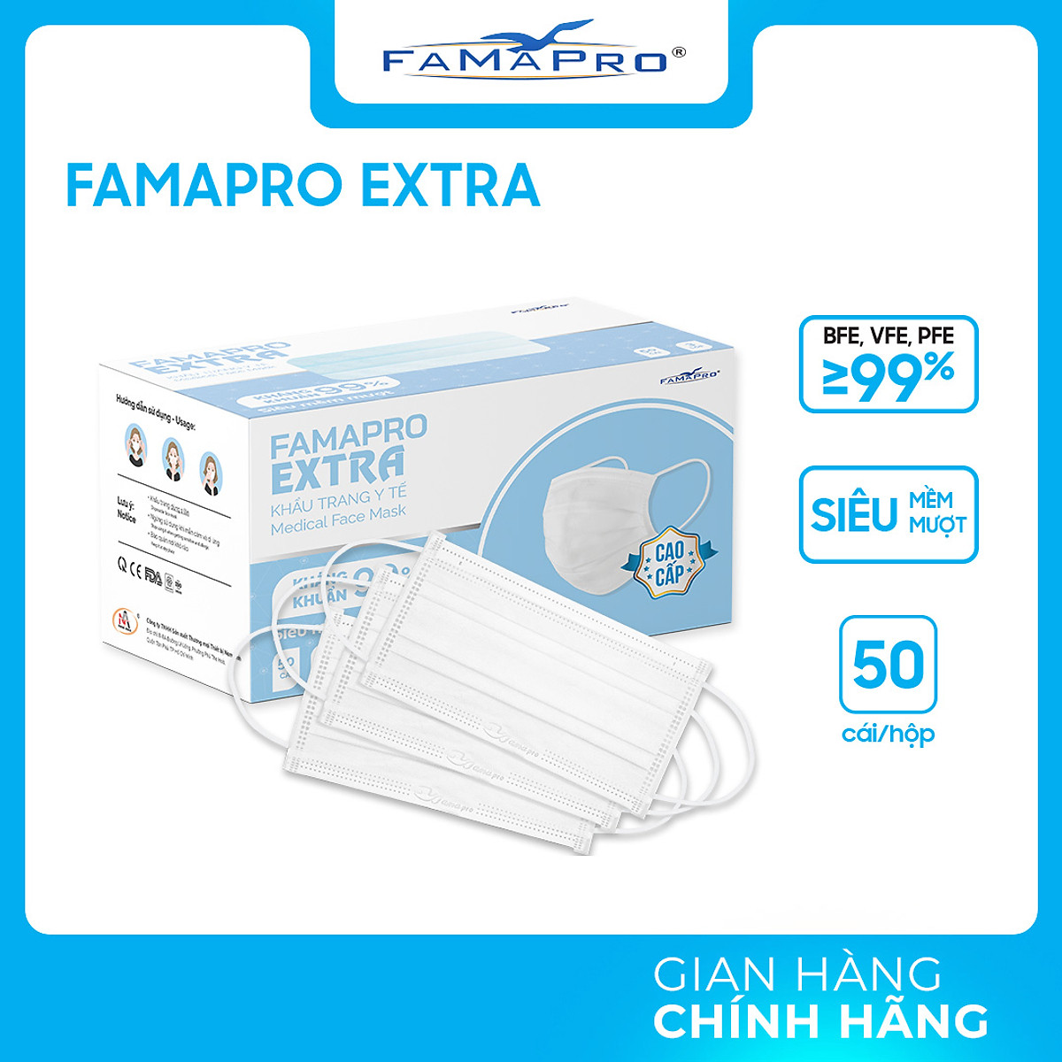 - Khẩu trang y tế kháng khuẩn 4 lớp Famapro Extra (50 cái/ hộp)