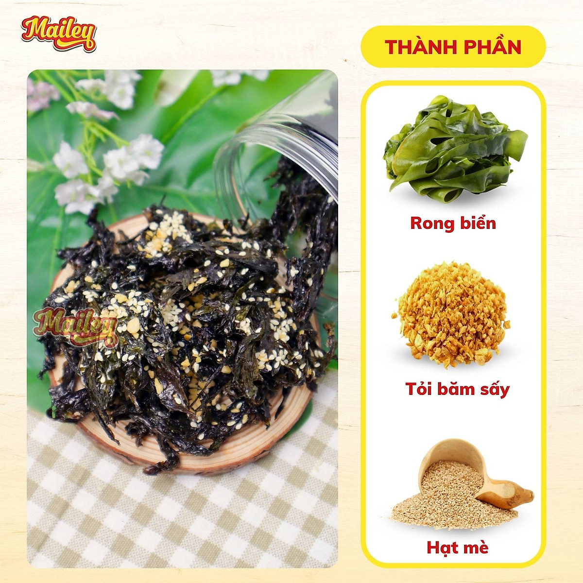 Rong biển cháy tỏi Mailey Hũ 200g - Rong biển ăn liền, ăn vặt, trộn cơm thơm ngon giàu dinh dưỡng