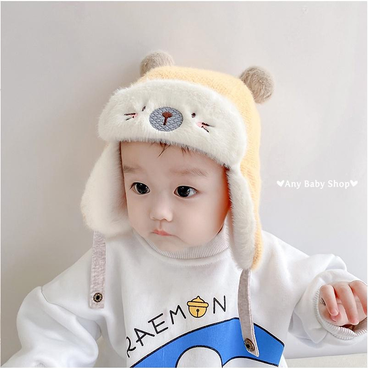 Mũ nón phi công hình gấu cute cho bé trai bé gái có ốp tai nhiều