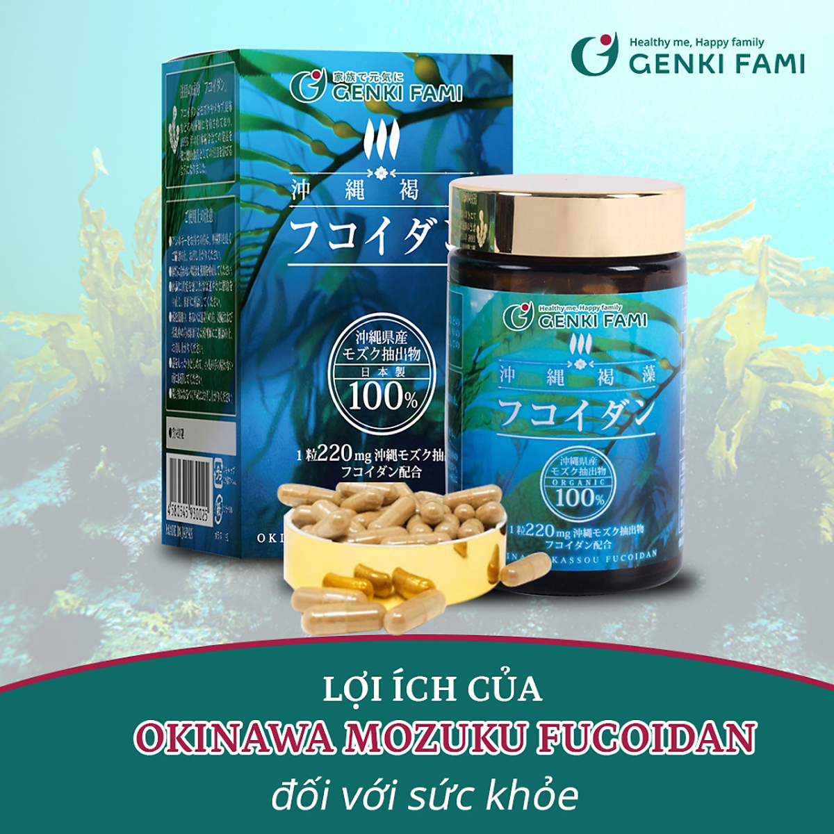 Fucoidan Genki Fami Nhật Bản, Tăng Cường Đề Kháng, Miễn Dịch, Hỗ Trợ Ngăn Ngừa Ung Bướu Hộp 150 viên
