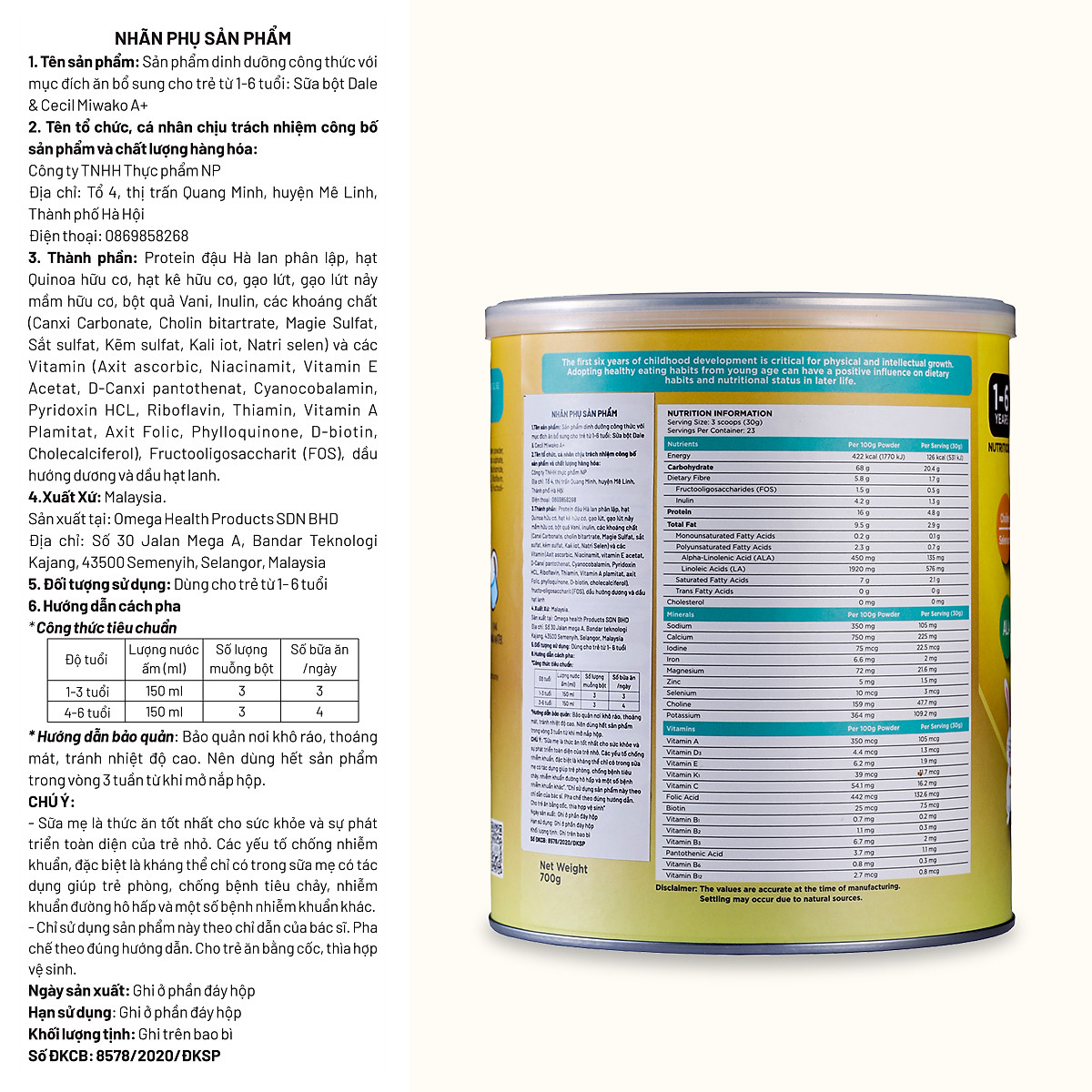 Sữa Hữu Cơ Miwako A+ Hộp 700g Vị Vani Nhập Khẩu Malaysia, Sữa Hạt Organic Dinh Dưỡng Phát Triển Trí Não & Chiều Cao Cho Bé Từ 1-6 Tuổi Vị Ngọt Thanh Dễ Uống
