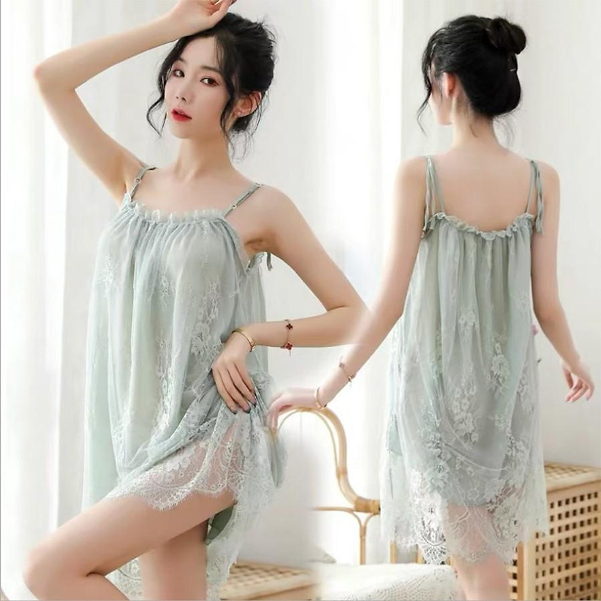Đồ Ngủ Sexy| Váy Ngủ 2 Dây Gợi Cảm️ ️ Voan Ren 2 Lớp Mềm Mịn Quyến Rũ (TL)